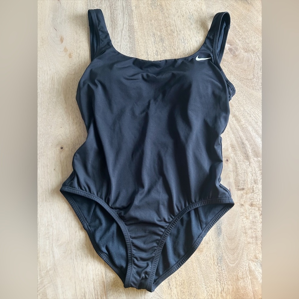Nike Black Athletic One-Piece Swimsuit with White Swoosh